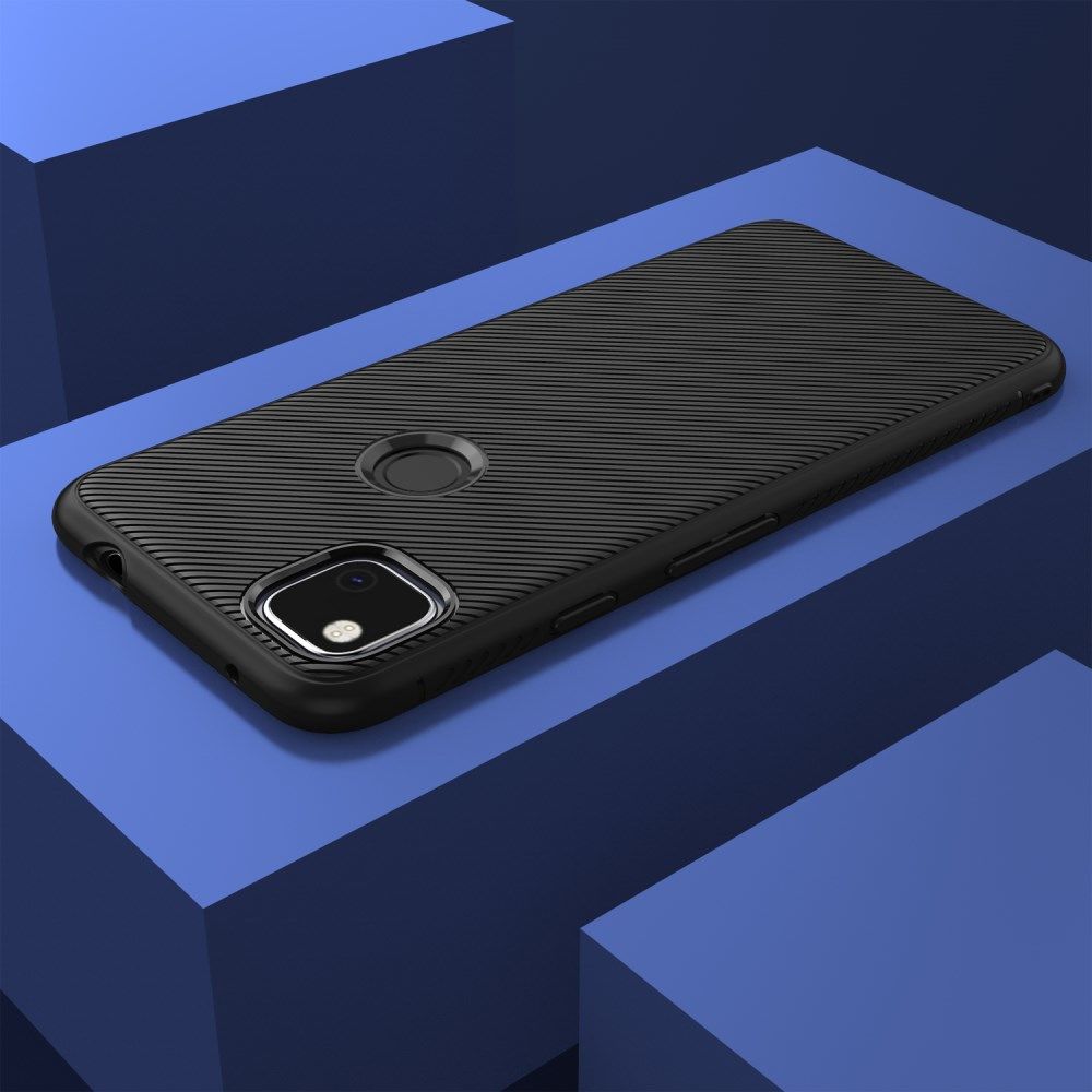 Google Pixel 4A Hoesje Twill Slim Textuur Back Cover Zwart | GSMpunt.nl