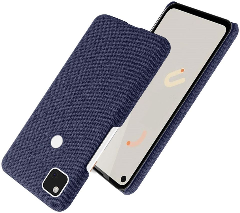 Google Pixel 4A Hoesje Hard Plastic met Stoffen Afwerking Blauw afbeelding 3