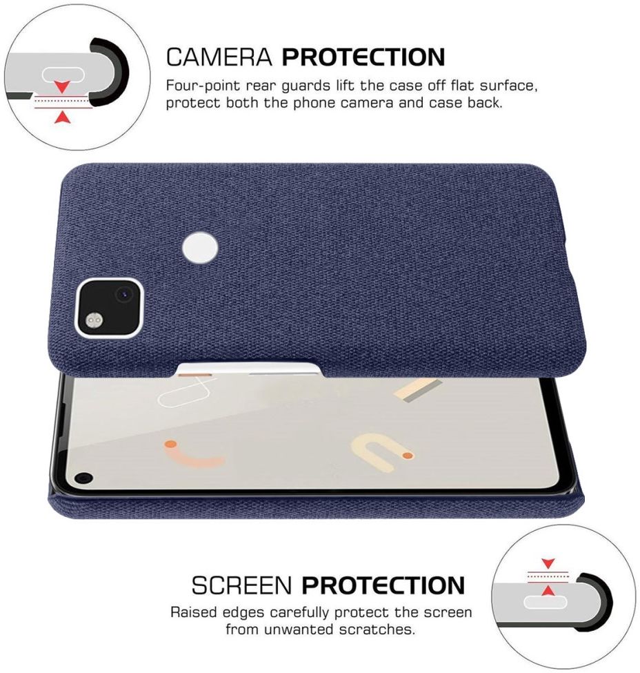 Google Pixel 4A Hoesje Hard Plastic met Stoffen Afwerking Blauw afbeelding 5