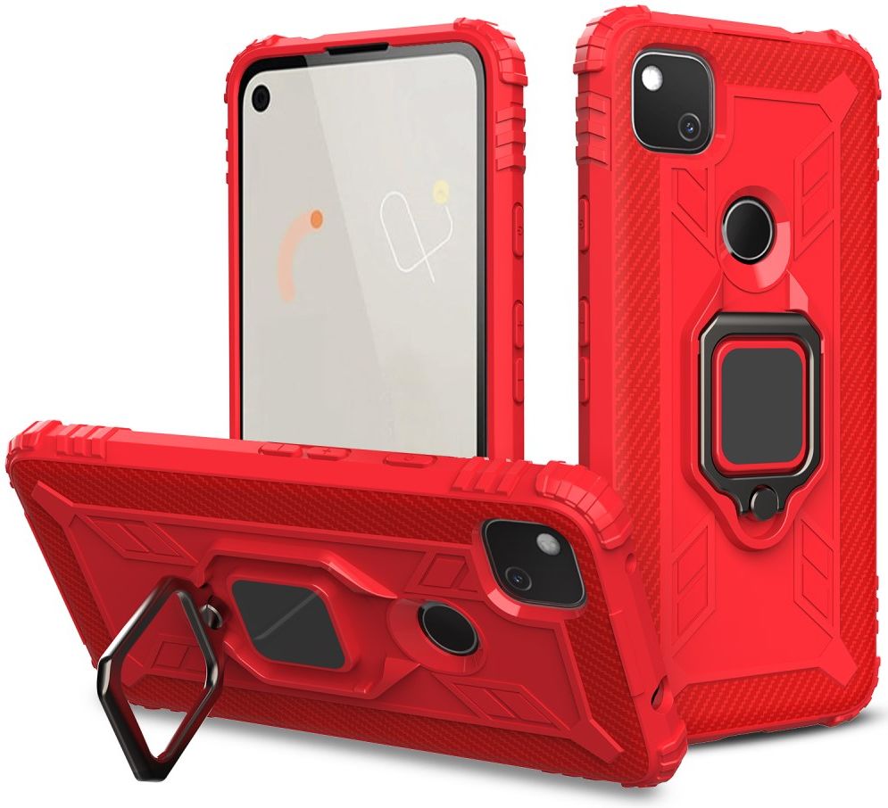 Google Pixel 4a Hybride Hoesje met Ring Kickstand Rood afbeelding 3