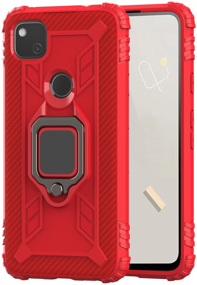Google Pixel 4a Hybride Hoesje met Ring Kickstand Rood afbeelding 1