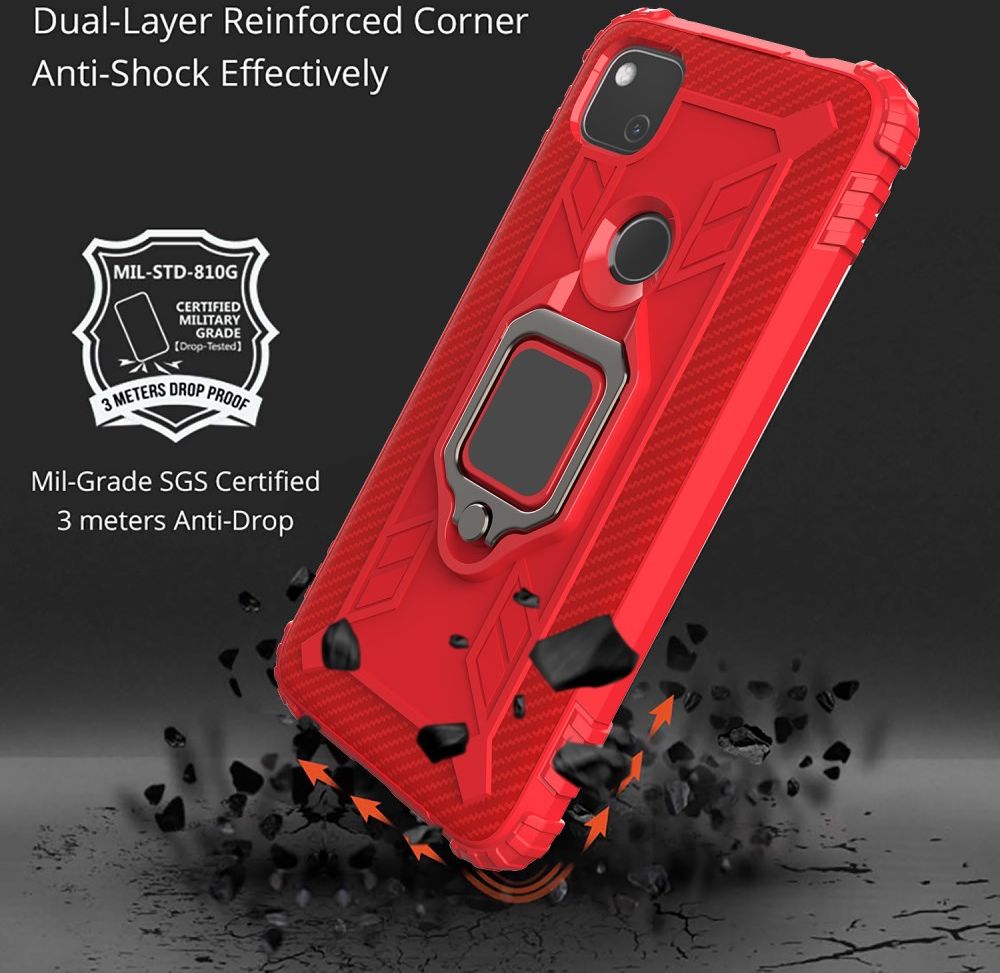 Google Pixel 4a Hybride Hoesje met Ring Kickstand Rood afbeelding 4