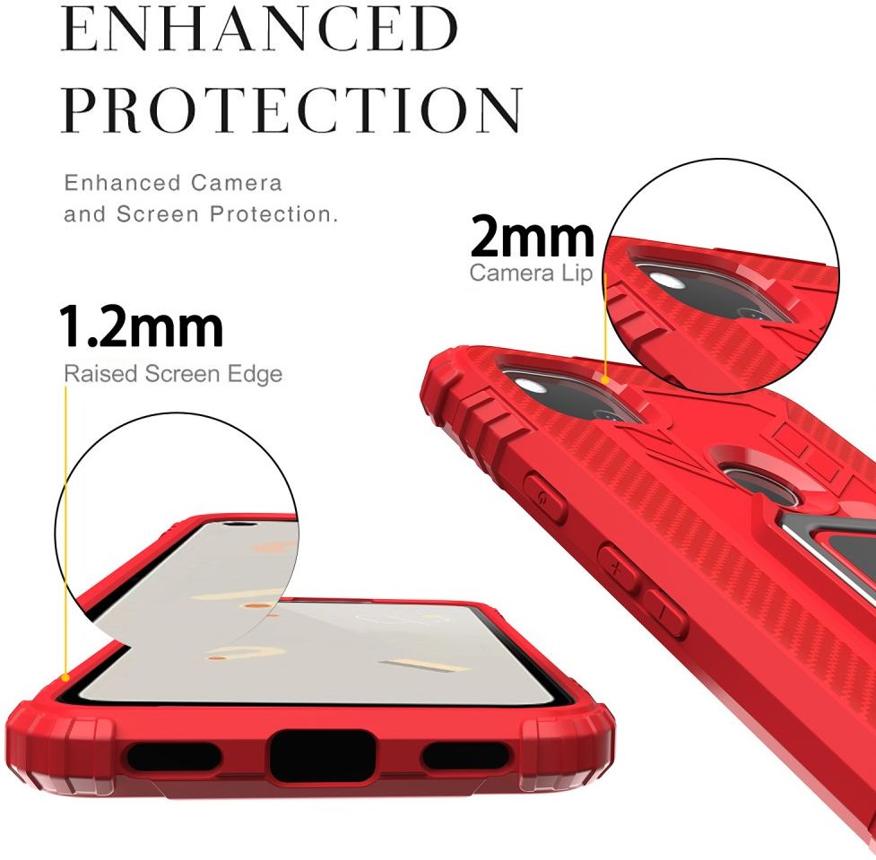 Google Pixel 4a Hybride Hoesje met Ring Kickstand Rood afbeelding 5