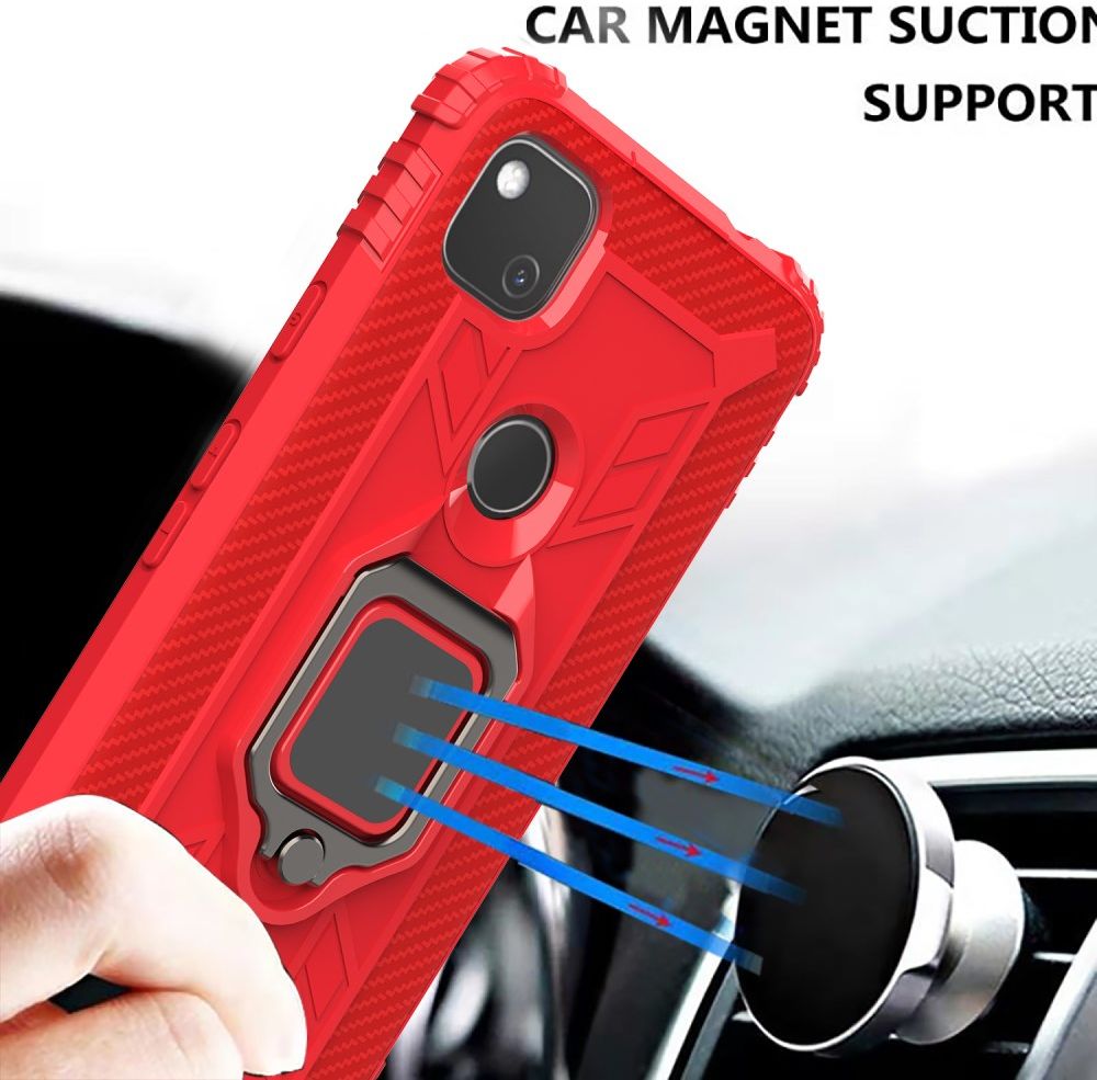 Google Pixel 4a Hybride Hoesje met Ring Kickstand Rood afbeelding 6