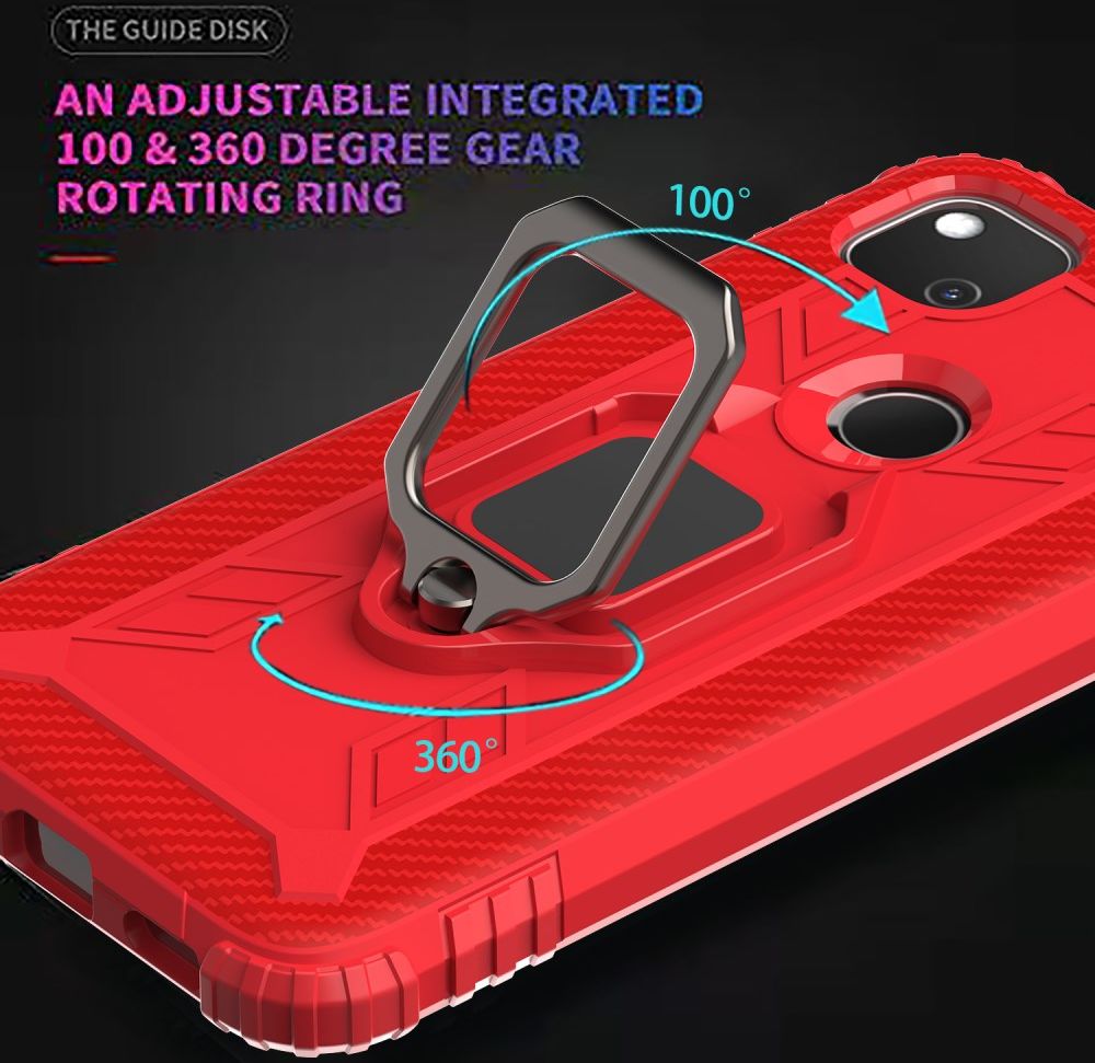 Google Pixel 4a Hybride Hoesje met Ring Kickstand Rood afbeelding 7