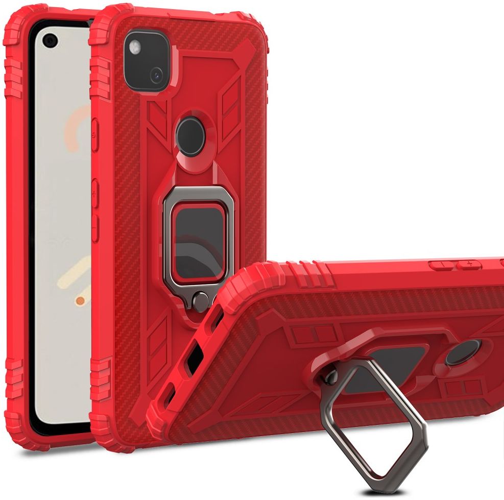 Google Pixel 4a Hybride Hoesje met Ring Kickstand Rood afbeelding 2