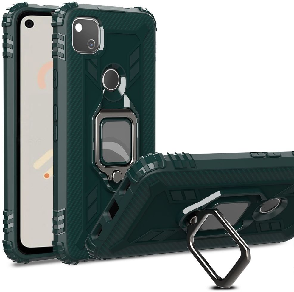 Google Pixel 4a Hybride Hoesje met Ring Kickstand Groen afbeelding 2