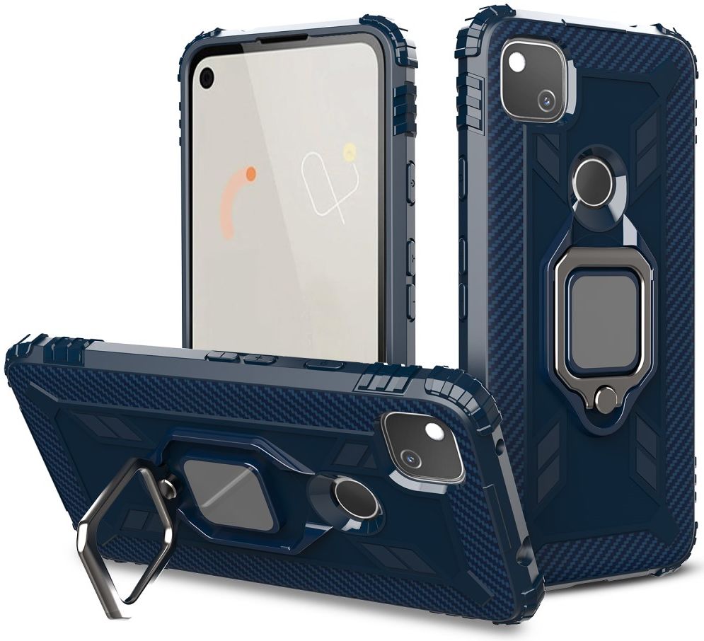 Google Pixel 4a Hybride Hoesje met Ring Kickstand Blauw afbeelding 3