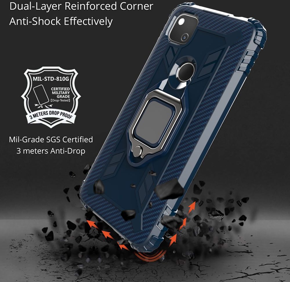 Google Pixel 4a Hybride Hoesje met Ring Kickstand Blauw afbeelding 4