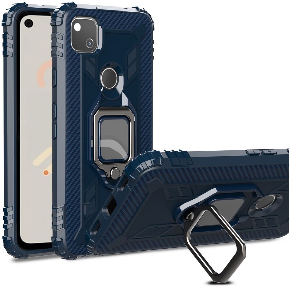 Google Pixel 4a Hybride Hoesje met Ring Kickstand Blauw afbeelding 2