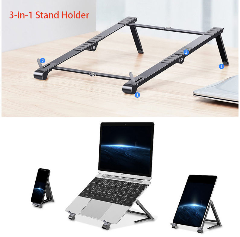 Universele Verstelbare Houder voor Smartphone / Laptop / Tablet Zilver afbeelding 3