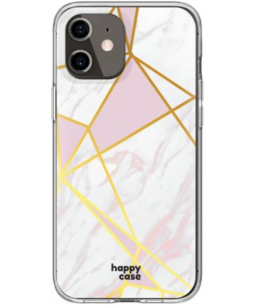 HappyCase iPhone 12 / 12 Pro Hoesje Flexibel TPU Roze Marmer Print Hoesjes