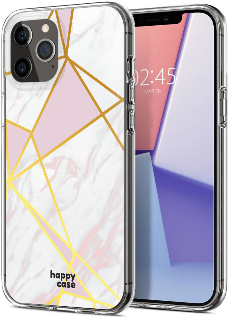 HappyCase iPhone 12 / 12 Pro Hoesje Flexibel TPU Roze Marmer Print afbeelding 2