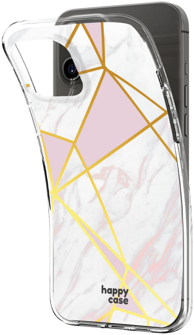 HappyCase iPhone 12 / 12 Pro Hoesje Flexibel TPU Roze Marmer Print afbeelding 5