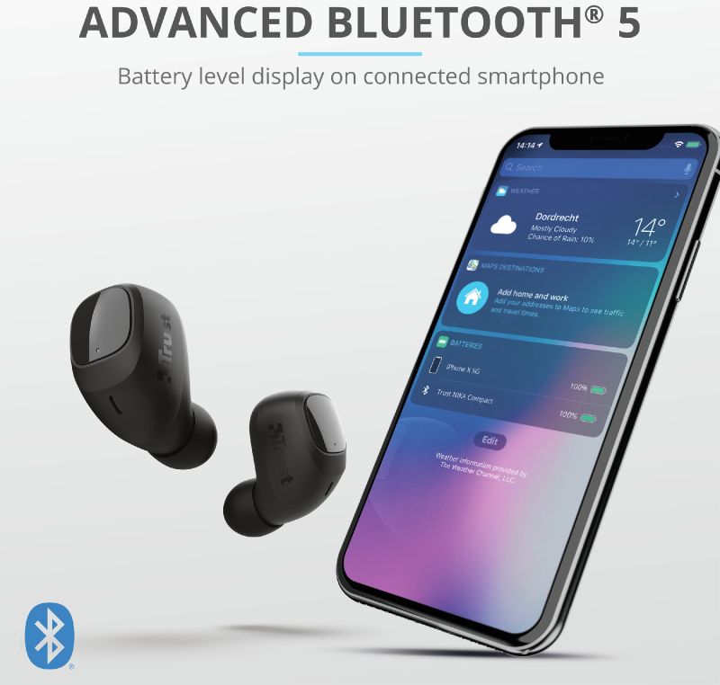 Trust Nika Compact Bluetooth Wireless Earphones Zwart afbeelding 12