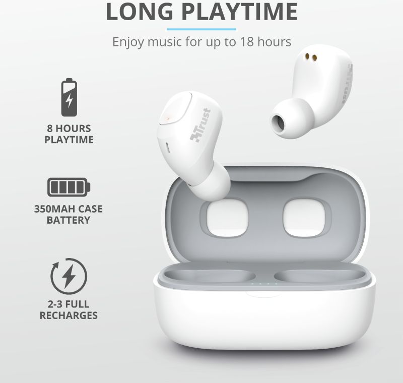 Trust Nika Compact Bluetooth Wireless Earphones Wit afbeelding 13