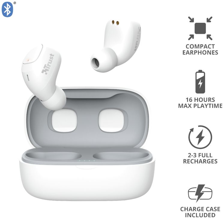 Trust Nika Compact Bluetooth Wireless Earphones Wit afbeelding 6