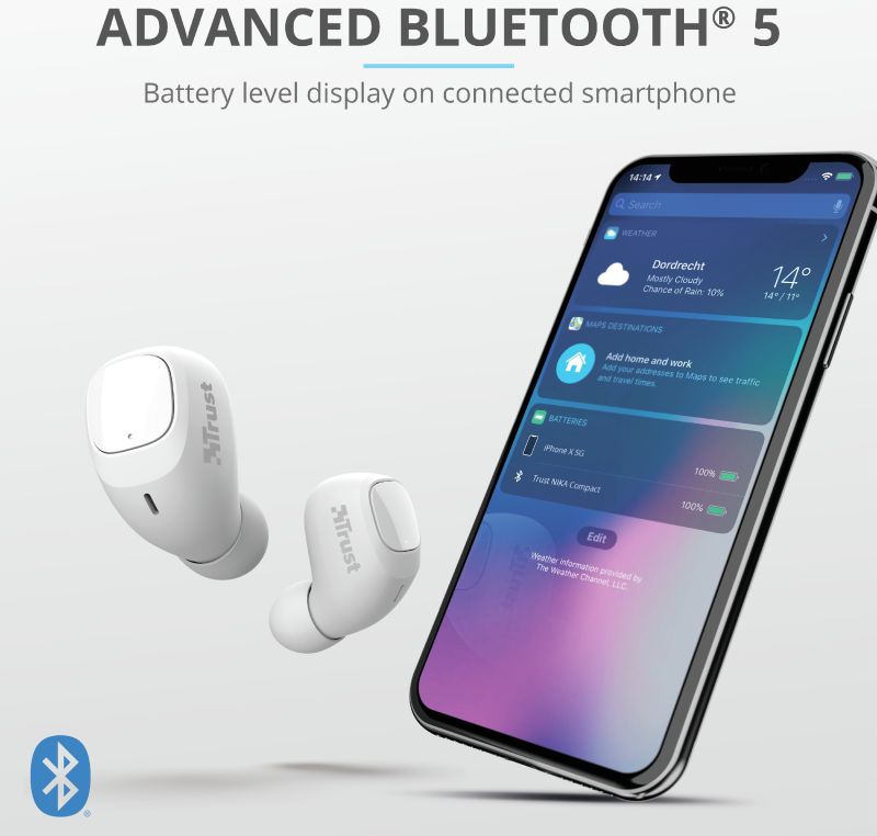 Trust Nika Compact Bluetooth Wireless Earphones Wit afbeelding 11