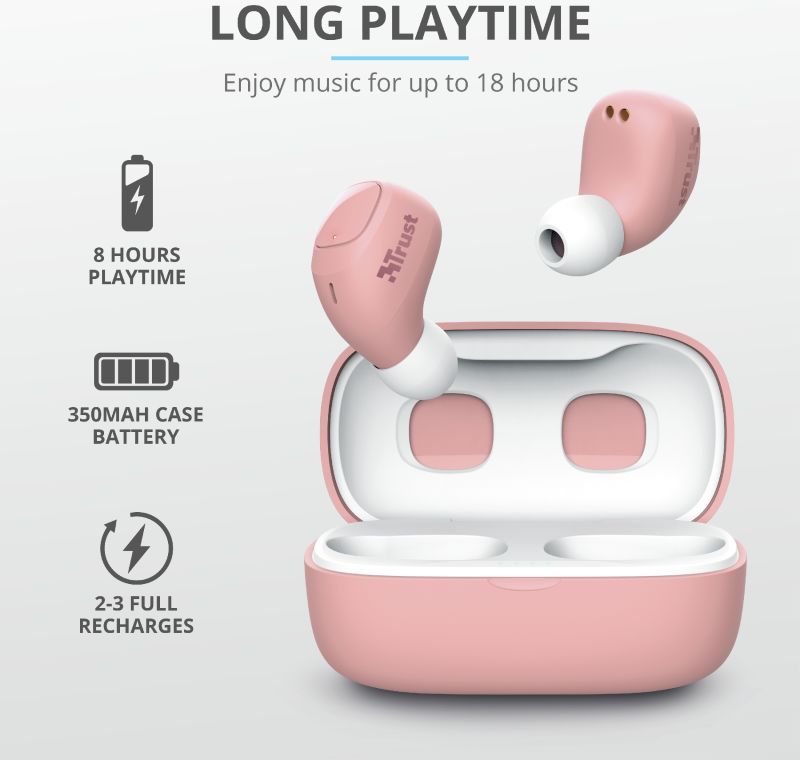 Trust Nika Compact Bluetooth Wireless Earphones Roze afbeelding 7