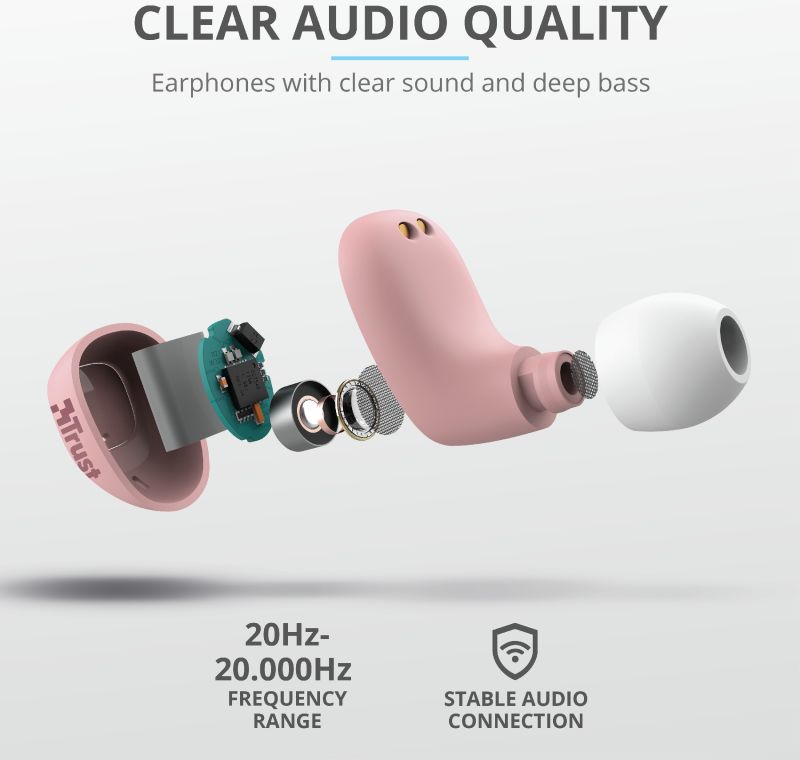 Trust Nika Compact Bluetooth Wireless Earphones Roze afbeelding 9