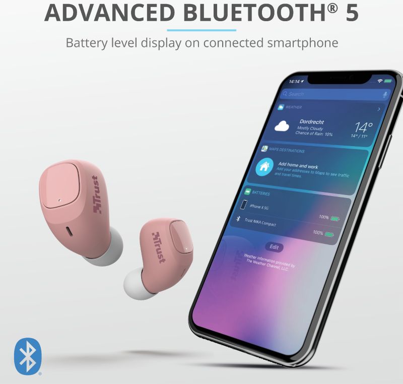 Trust Nika Compact Bluetooth Wireless Earphones Roze afbeelding 10