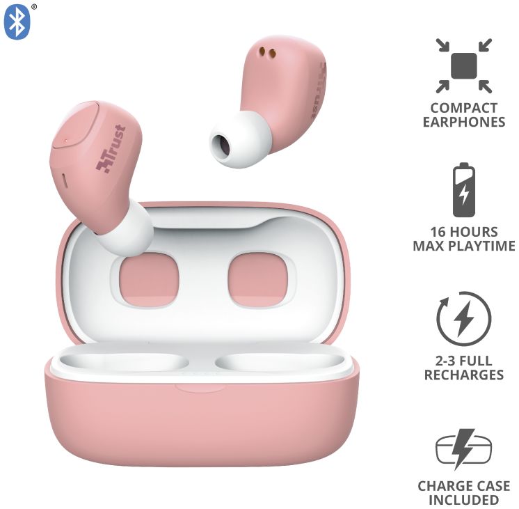 Trust Nika Compact Bluetooth Wireless Earphones Roze afbeelding 11