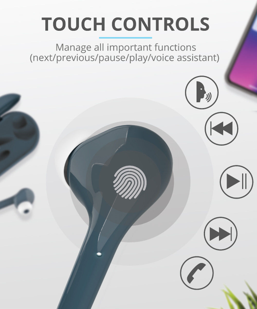Trust Nika Touch Bluetooth In-Ear Volledig Draadloze Oordopjes Blauw afbeelding 8