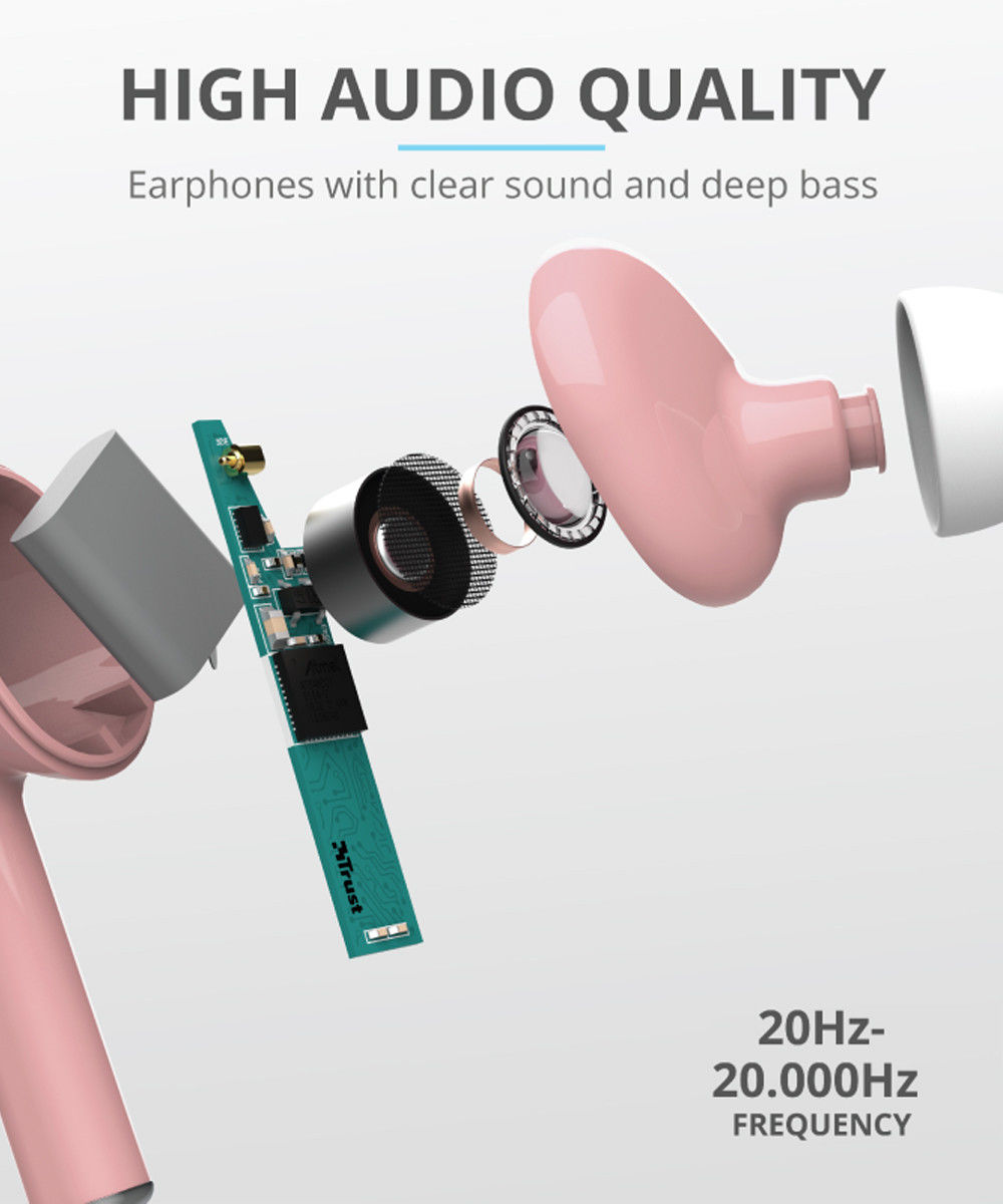 Trust Nika Touch Bluetooth In-Ear Volledig Draadloze Oordopjes Roze afbeelding 6