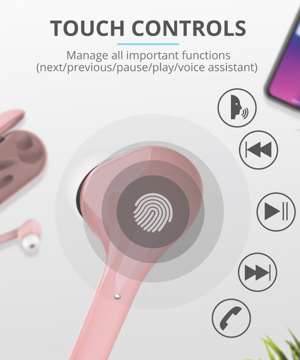 Trust Nika Touch Bluetooth In-Ear Volledig Draadloze Oordopjes Roze afbeelding 8