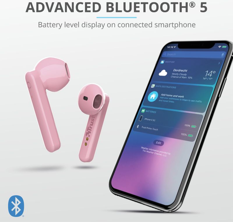 Trust Primo Touch Wireless Bluetooth Earphones Roze afbeelding 13