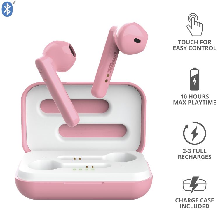 Trust Primo Touch Wireless Bluetooth Earphones Roze afbeelding 8