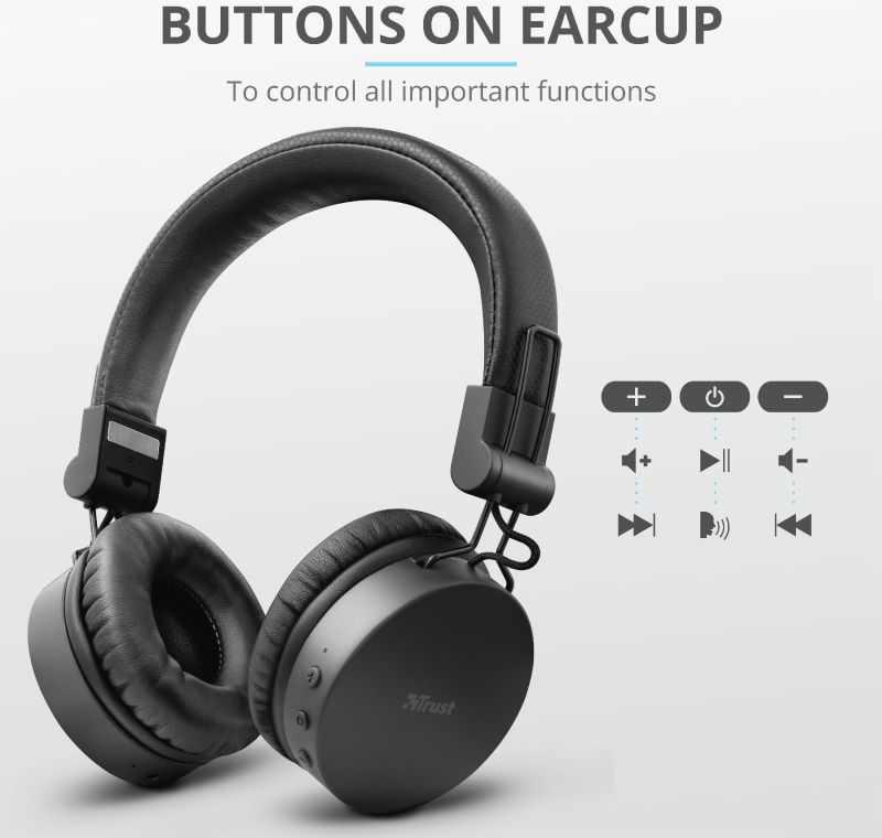 Trust Tones Bedraad/Bluetooth Draadloze On-Ear Koptelefoon Zwart afbeelding 11