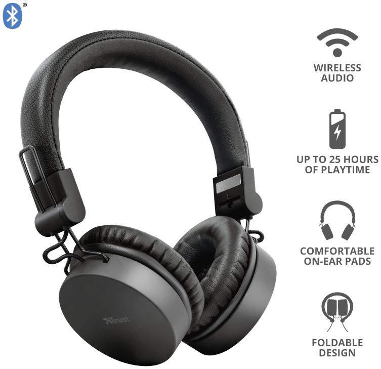 Trust Tones Bedraad/Bluetooth Draadloze On-Ear Koptelefoon Zwart afbeelding 6
