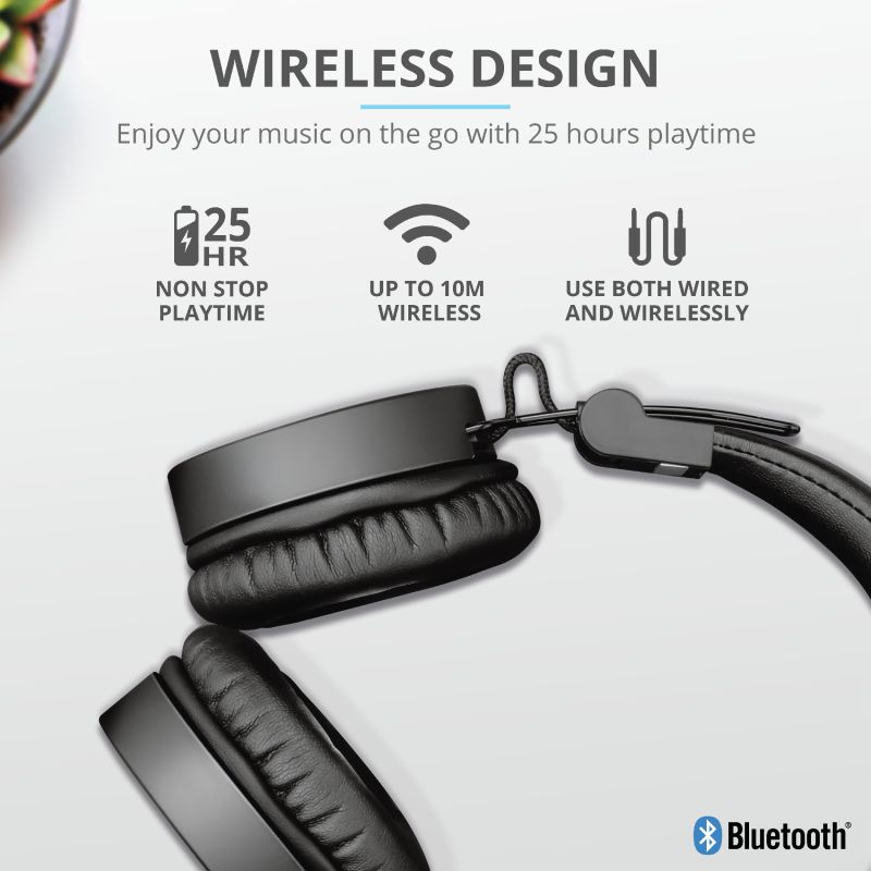 Trust Tones Bedraad/Bluetooth Draadloze On-Ear Koptelefoon Zwart afbeelding 8