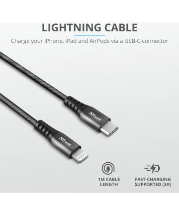 lavendel Vlucht harpoen Keyla Extra Sterke USB-C Naar Lightning Kabel 1 Meter Zwart | GSMpunt.nl