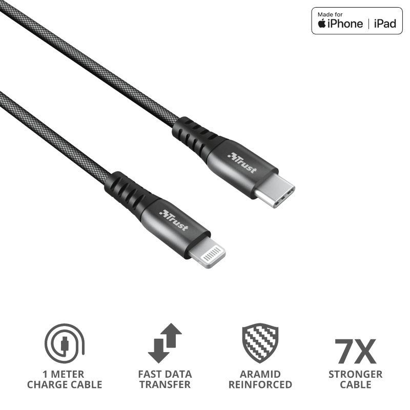 lavendel Vlucht harpoen Keyla Extra Sterke USB-C Naar Lightning Kabel 1 Meter Zwart | GSMpunt.nl