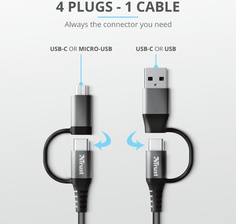 Trust Keyla 4-in-1 USB Data en Oplaad Kabel 1 Meter afbeelding 4