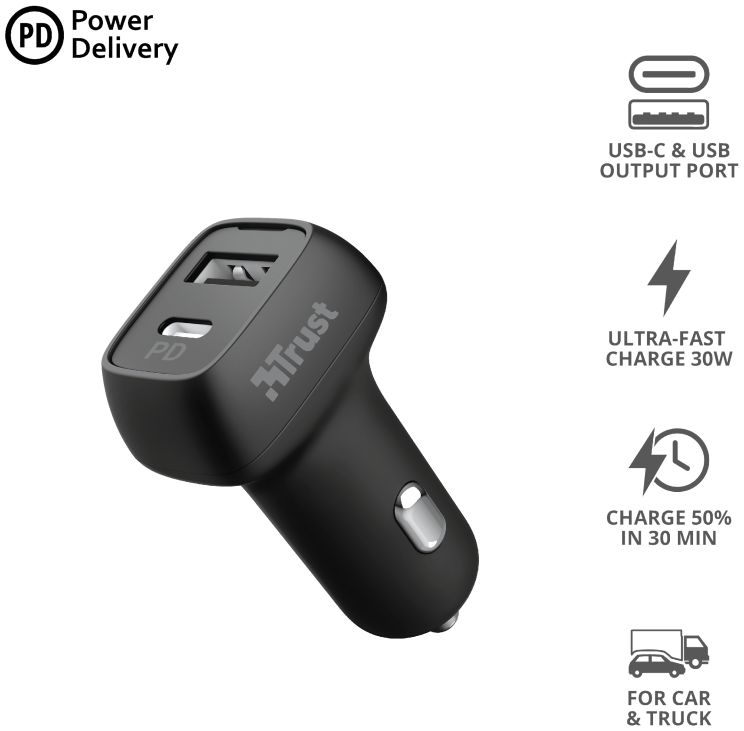 Trust Qmax 30W Autolader Fast Charge USB and USB-C Zwart afbeelding 7