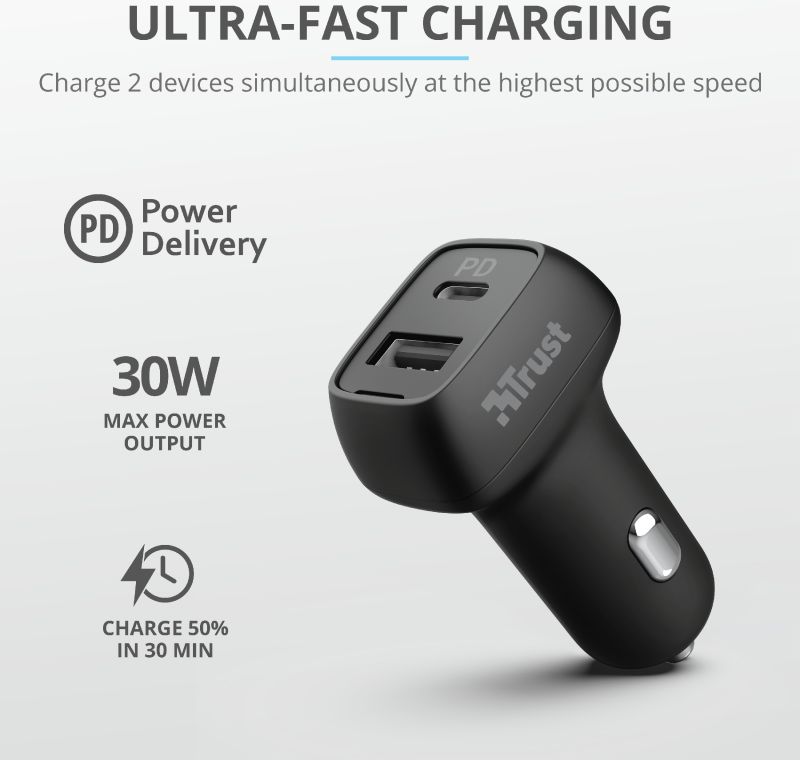 Trust Qmax 30W Autolader Fast Charge USB and USB-C Zwart afbeelding 6