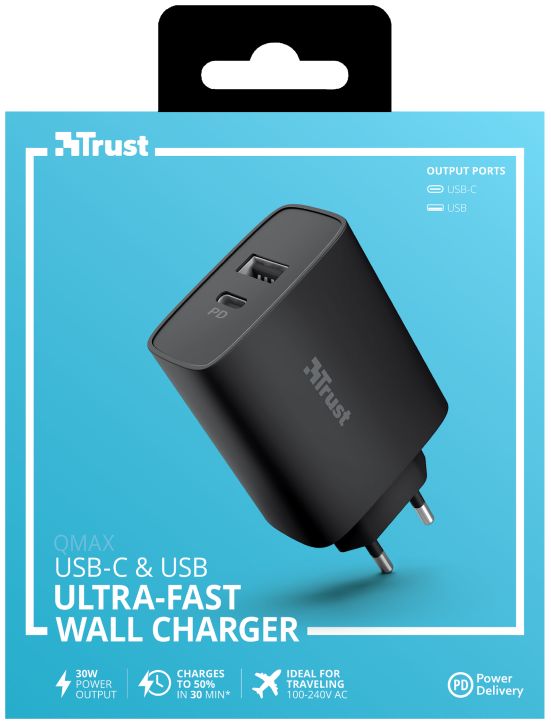 Trust Qmax Snellader 30W USB + USB-C Oplader met Power Delivery Zwart afbeelding 13
