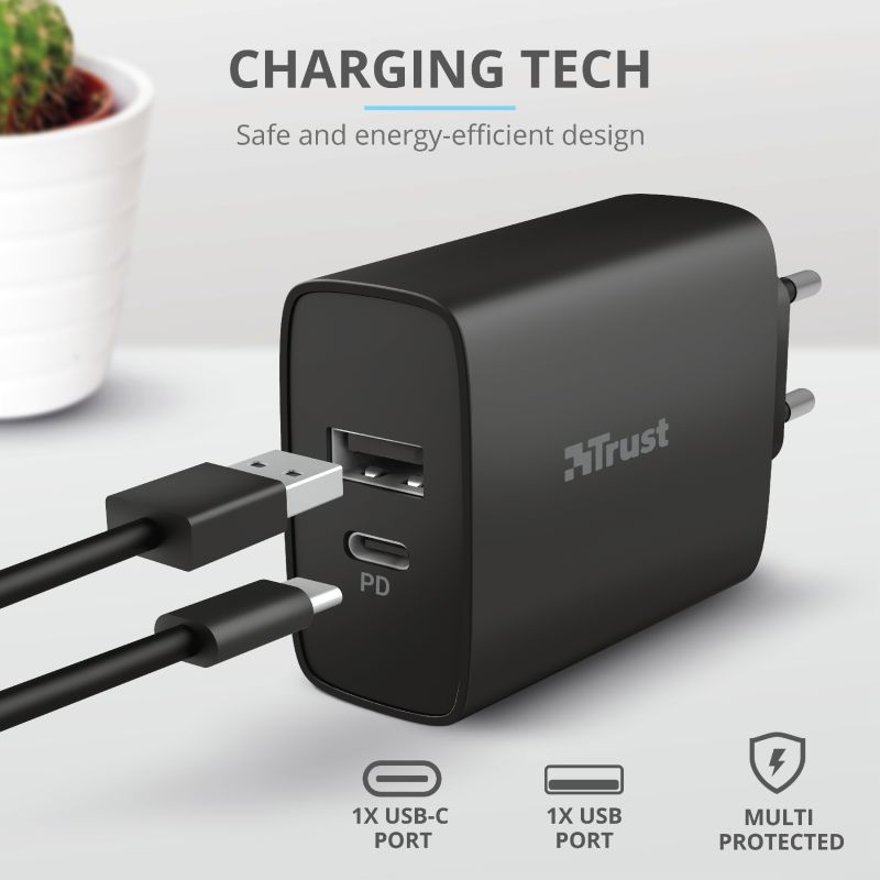 Trust Qmax Snellader 30W USB + USB-C Oplader met Power Delivery Zwart afbeelding 8
