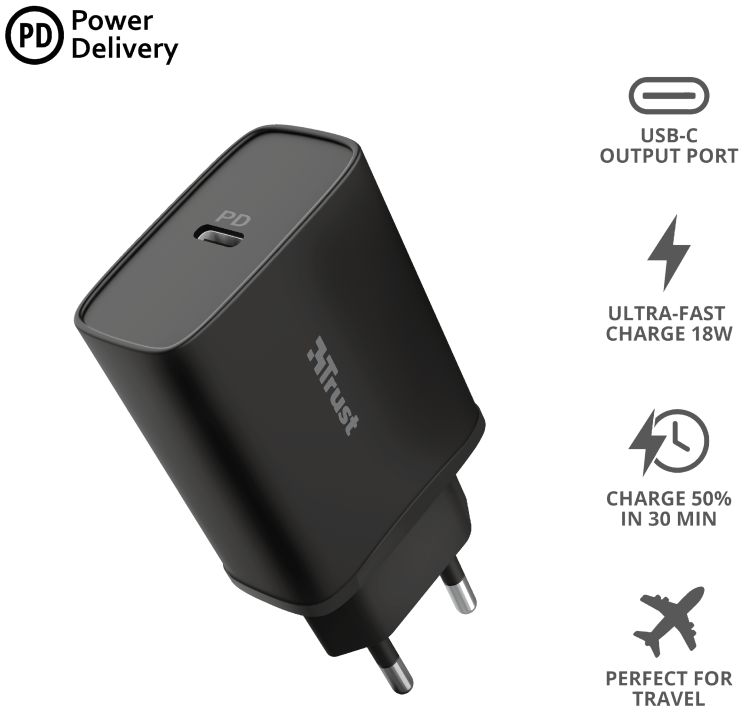 Trust Qmax USB-C Snellader 18W met Power Delivery 3.0 Zwart afbeelding 7
