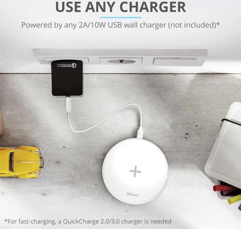 Trust Qylo Draadloze Oplader 10W Fast Charge + MicroUSB kabel 1M Wit afbeelding 10