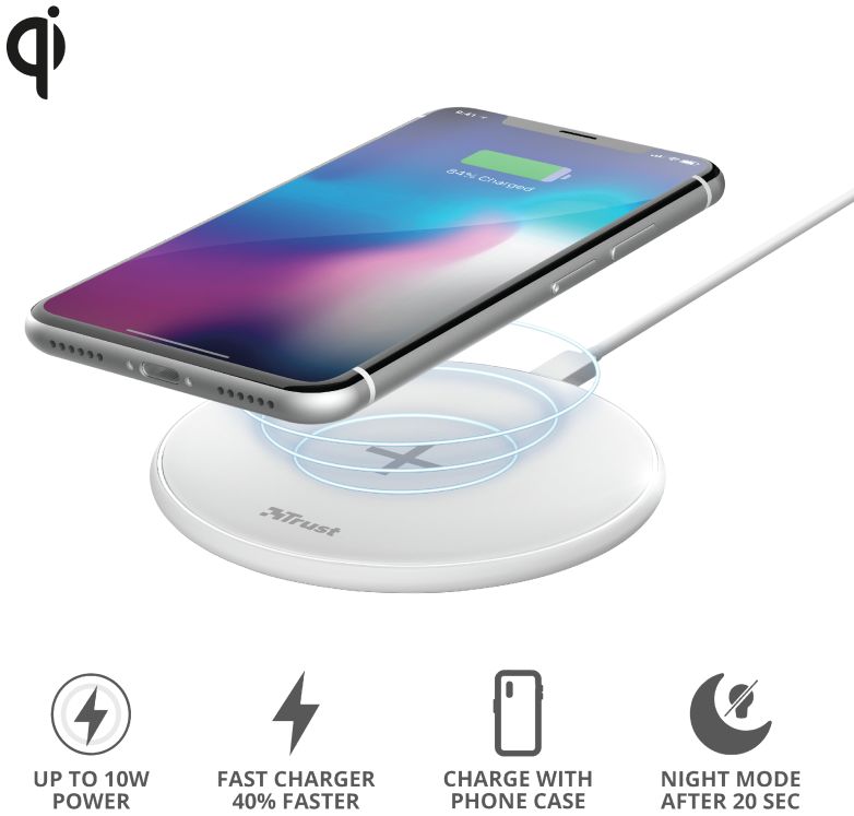 Trust Qylo Draadloze Oplader 10W Fast Charge + MicroUSB kabel 1M Wit afbeelding 6