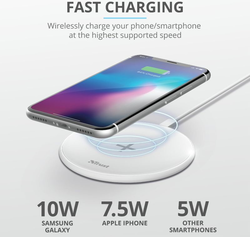 Trust Qylo Draadloze Oplader 10W Fast Charge + MicroUSB kabel 1M Wit afbeelding 8