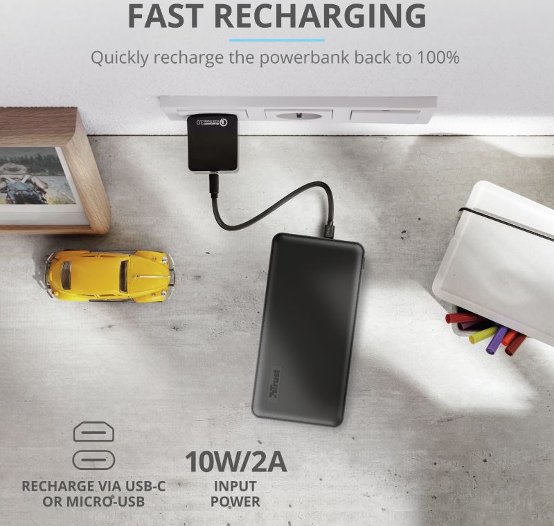 Trust Primo Compact PowerBank 15.000 mAh Fast Charge USB/USB-C Zwart afbeelding 10