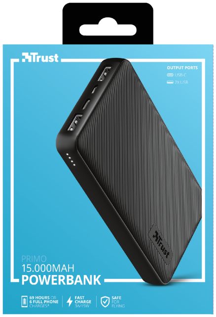 Trust Primo Compact PowerBank 15.000 mAh Fast Charge USB/USB-C Zwart afbeelding 17