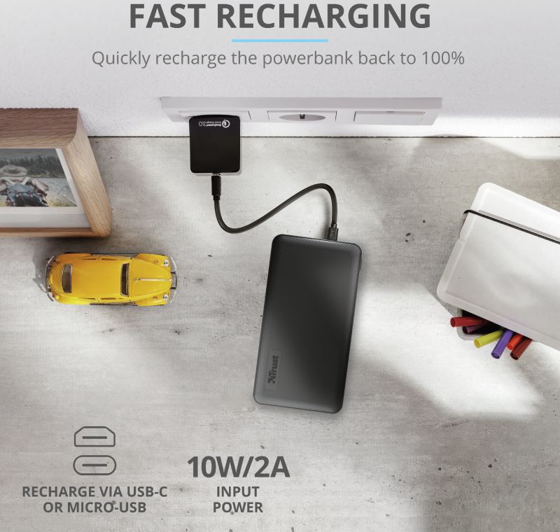 Trust Primo Ultra Dunne USB-C PowerBank 10.000 mAh Zwart afbeelding 13