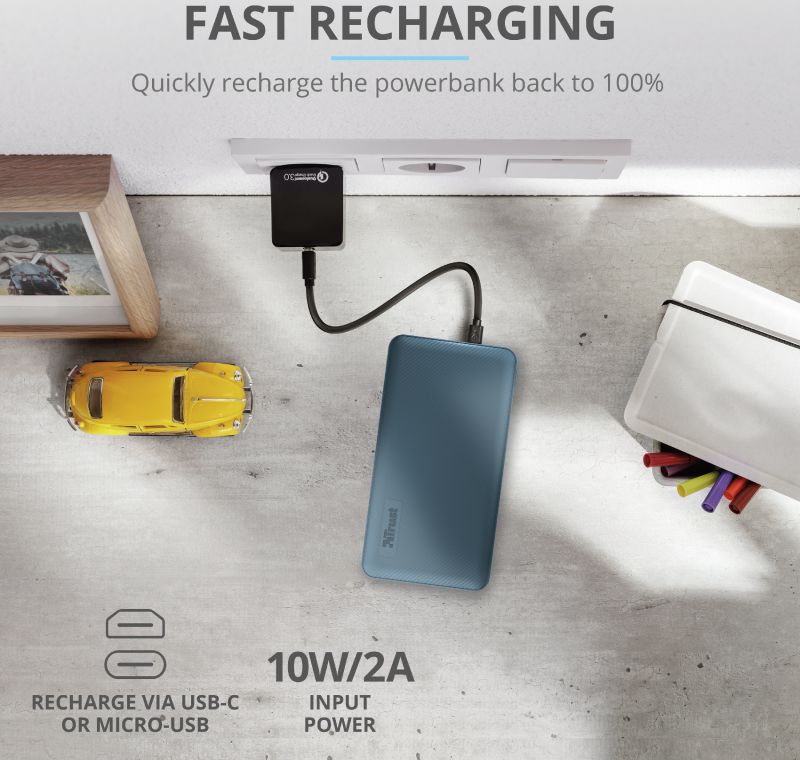 Trust Primo Ultra Dunne USB-C PowerBank 10.000 mAh Blauw afbeelding 11