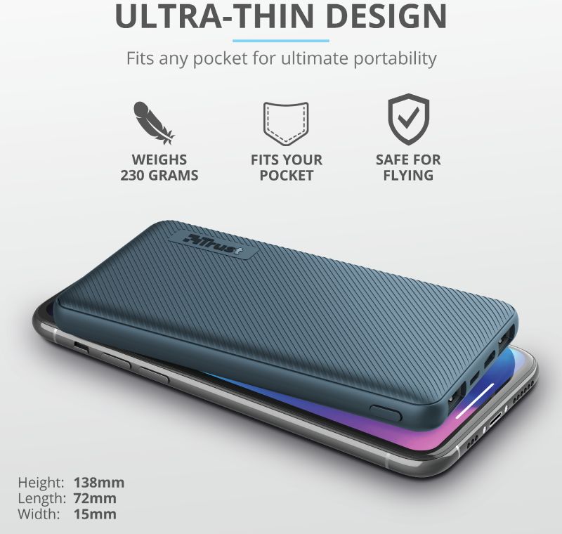 Trust Primo Ultra Dunne USB-C PowerBank 10.000 mAh Blauw afbeelding 7